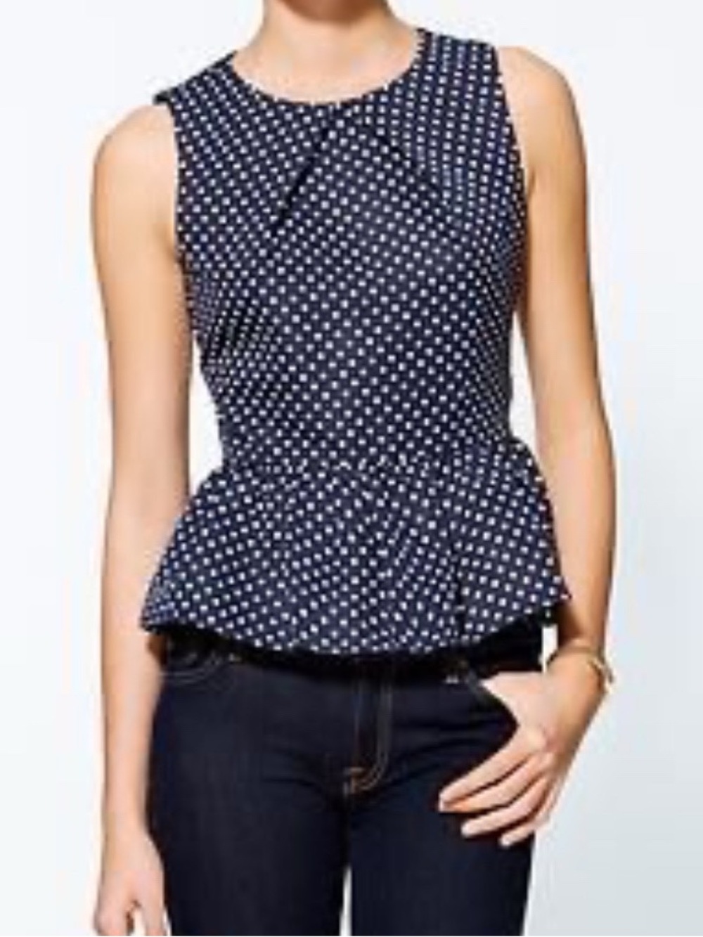 Juicy Couture Navy White Polka Dot Peplum Top Size 4 (Small) NWT